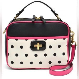 LDT Jill Polka Dot Black Pink Lunchbox Crossbody Bag